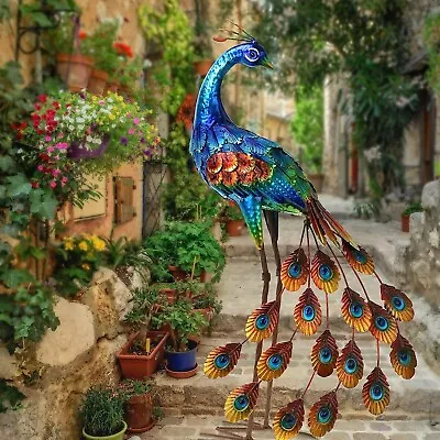 Metal Peacock Garden Decor Sculpture Yard Lawn Patio Art Home Statue Ornament • $73.89