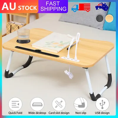Laptop Stand Table Foldable Desk Computer Study Bed Adjustable Portable Cup Slot • $16.99