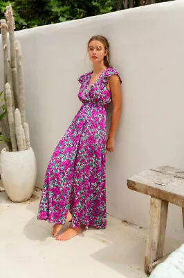 Women Casual Purple Floral Wrap Front V Neck Maxi Summer Dress. UK S M L XL • £44.99