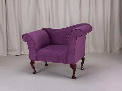 37  Small Chaise Chair Occasional Seat Purple Fabric Queen Anne Legs UK • £395