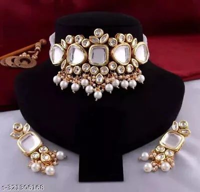 Indian Bollywood Gold Plated Kundan Choker Bridal Necklace Earrings Jewelry Set • $44.75