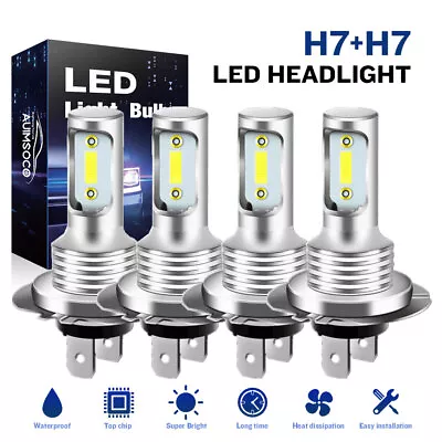 4Pcs H7 LED Headlight Combo Bulbs Kit High + Low Beam 6500K Super White Bright • $39.99