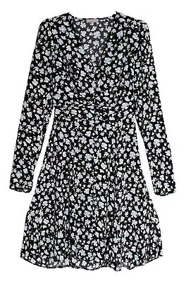 £16.95 • Buy Dorothy Perkins Black Blue Floral Skater Dress Long Sleeve Button Front