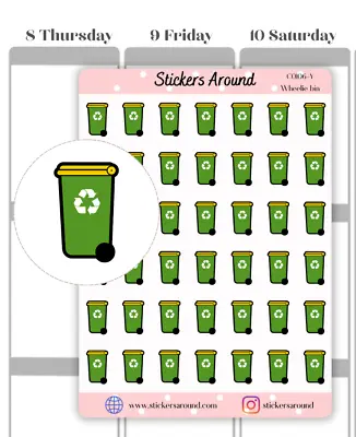 Yellow Wheelie Bin Icon Planner Sticker Recycling Bin Sticker Recycle C0106-Y • $3.50