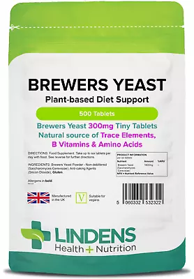 Lindens Brewers Yeast 300mg Tablets 500 Pack - B Vitamins Amino Acids Minerals • £8.99