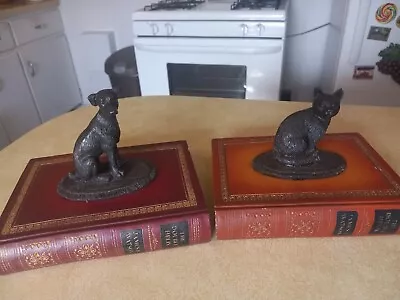 Vintage Dog Cat Bronze Sculpture Statue On Book The Double Helix James Watson • $49.99