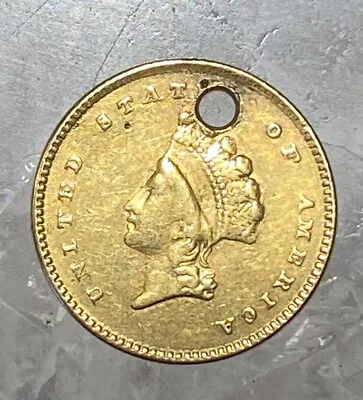 Holed 1854 $1 Gold Coin - Indian Princess - Type 2 • $300