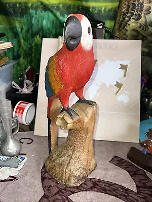 HAND CARVED WOODEN PAINTED PARROT JUST OVER 40cm TALL -Red • £15.99
