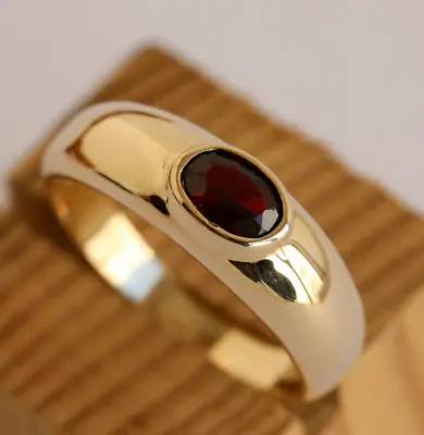 Vintage 9ct 375 Yellow Gold Garnet Ring Size Q Renewed SteamCleaned LikeNew • £149