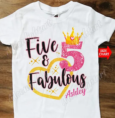 Personalized Name Five And Fabulous 5th Birthday Girl 5 Princess T-Shirt • $14.41