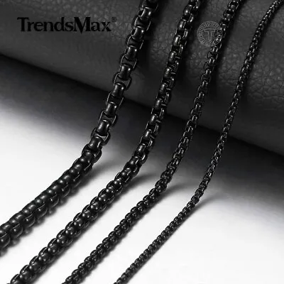 2/3/4/5MM MENS Chain Black Stainless Steel Round Box Link Chain Necklace 18-24  • $7.59