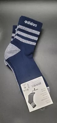 Adidas Men's 3pk High Quarter Socks With Logo Size 6-12 Navy Blue Grey NWT • $14