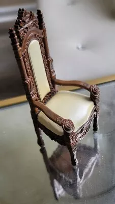 Miniature Carved Ornate Resin Dollhouse Throne Chair Crown Imports Brown Cream • $18.99