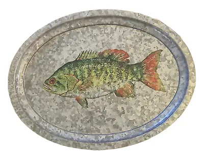 Oval Metal Serving Tray Aluminum  W/fish Design New From My Store • $15