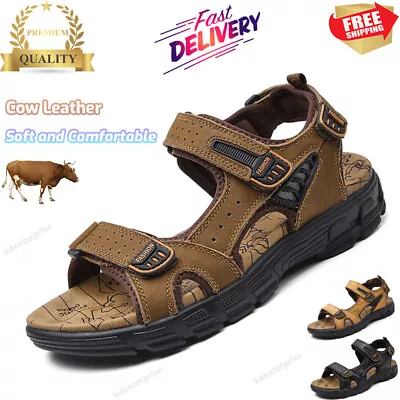 Mens Leather Fisherman Sandals Walking Shoes Trekking Hiking Beach Sports Size • $32.20