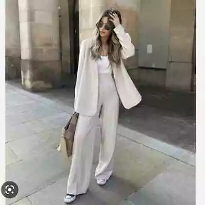$39 • Buy Zara Satin Effect Wide Leg Straight Pants Cream Ivory XS S M L NWT Bloggers Fav