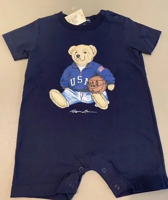 Ralph Lauren Blue Label Polo Romper Baby 6-12m Basketball Bear Vintage NWT RARE! • $80.99