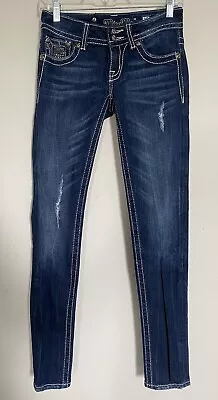 Miss Me Jeans Size 25 Skinny Low Rise Dark Wash Embellished Pockets JP50025K27 • $26.99