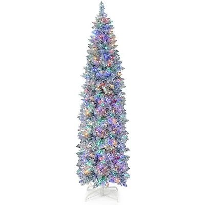 7 FT Pre-lit Christmas Tree Hinged Pencil Decoration 350 Multi-Color LED Lights • $89.99