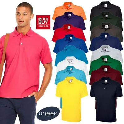 Uneek Mens Womens Polo Shirt Classic Casual Plain Leisure Workwear Top Tee UC101 • £8.75