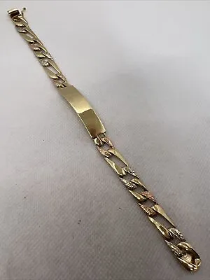 VINTAGE HANDMADE Solid 14K Tricolor Gold Men's Nugget Style ID Bracelet 16.4gr. • $1781.99