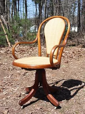 Antique Cane Bentwood Adjustable Desk Chair Office Arm Chair C. 1868 • $750