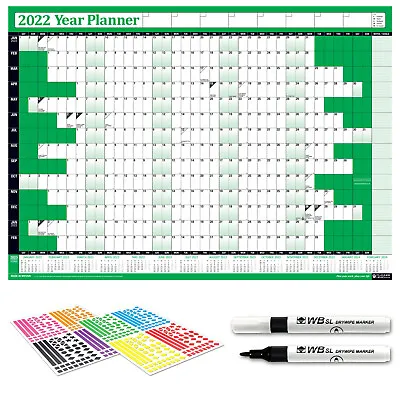 £5.45 • Buy 2022 Laminated Yearly A1 A2 A3 Wall Planner Calendar Wipe Dry Pen Stickers GREEN