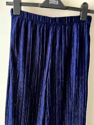 Topshop Trousers Size 8 Blue Pleated High Rise Velvet Cropped Party Going Out • £8