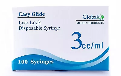 Easy Glide 3cc Luer Lock Tip Syringes 3ml Sterile Syringe Only No Needle - 100CT • $14.99