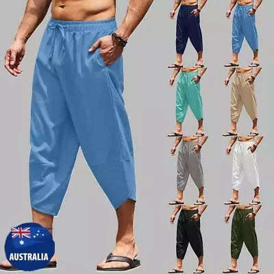 Mens Drawstring Cargo 3/4 Length Shorts Elasticated Waist Three Quarter Pants AU • $23.49