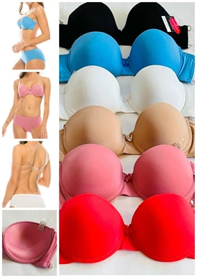 £30.91 • Buy 3/6 Push Up Strapless Bra Transparent Strap Clear Back Wedding Underwear PAD 34B