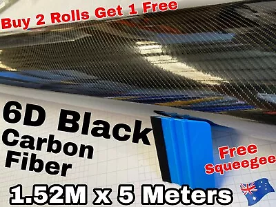 6D BLACK SUPER ULTRA GLOSS CARBON Fibre FIBER CAR VINYL WRAP FILM 4D 1.52M X 5M  • $107.62