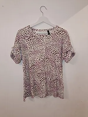 Marc Cain Sports Pink & Cream Animal Print Short Sleeve Cotton Mix T-shirt N3 12 • £12