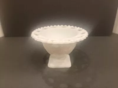 Small VTG White Milk Glass Lace Edge Pedestal Compote Vase VGC Victorian 5  • $12