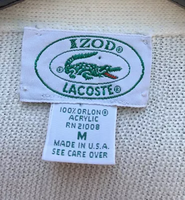 Vintage Mens Izod Lacoste Cardigan Medium Sweater Orlon Acrylic Button USA Ivory • $24.55