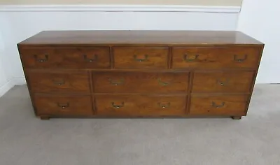 Vintage Henredon Artefacts Oak Campaign Style Dresser Nine Drawer Low Chest • $1999