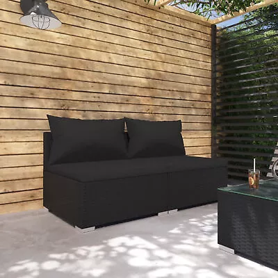 2 Piece Garden  Set With Cushions Poly Rattan Black K6T4 • $535.59