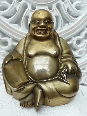 Vintage Brass Fat Laughing Buddha Chinese Zen Monk Luck Health Wealth 14cm • £28