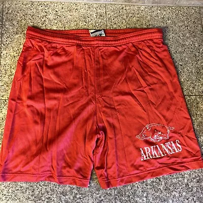 Vintage 80s Red Oak Arkansas Razorbacks Red Nylon Shorts Made In USA Size Small • $17.95