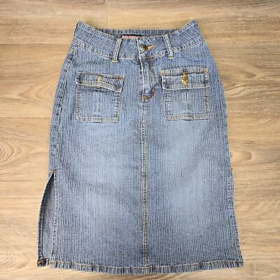 Vintage Y2K Bubble Gum Skirt Women’s 7/8 Medium Wash Textured Cargo Knee Length • $14.53
