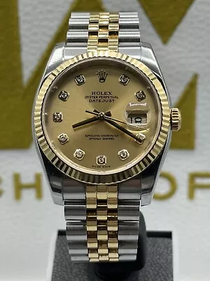 Rolex Steel & Gold Datejust 36mm 116233 Factory Champagne Diamond Dial 2005 • £7750