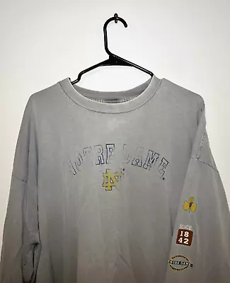Vintage 90s Mens Faded Notre Dame University Long Sleeve T-Shirt Gray NCAA 2XL • $19.99