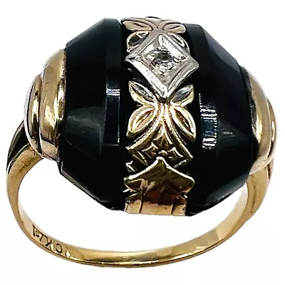 Vintage Solid 10k Yellow Gold Black Onyx & Diamond Mourning Ring 6.25 • $474.05