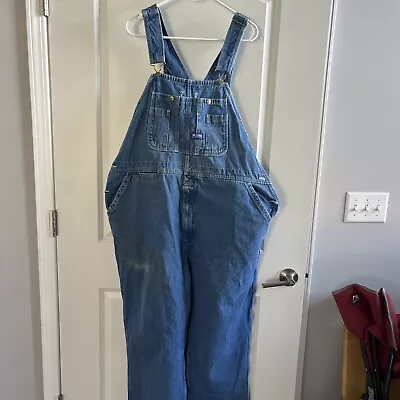 Big Smith Vintage Blue Denim Carpenter Bib Overalls Mens Size 44x 32 Adjustable • $26.49