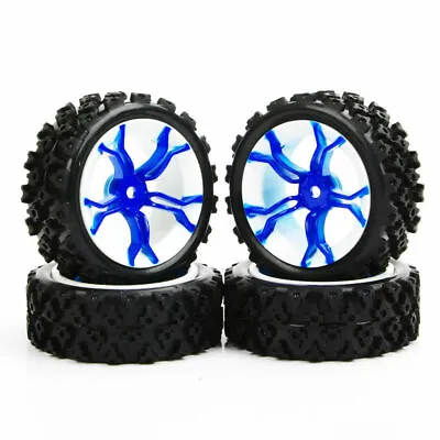 4Pcs 1/10 Off Road Rally Tires&Wheel 12mm Hex Blue For HSP HPI RC Model Car  • $15.29