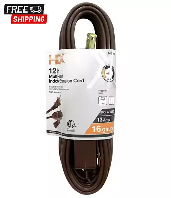 12 Ft. 16/2 Light Duty Indoor Extension Cord Indoor Use Brown 3-outlet NEW • $6.35