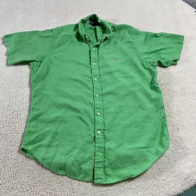 Ralph Lauren 100% Linen Shirt Mens Large Green Short Sleeve Button Up • $19.99