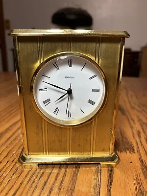 Vintage Heavy Chelsea Embassy Brass Quartz Desk Mantle Clock 5 3/4  Works • $105