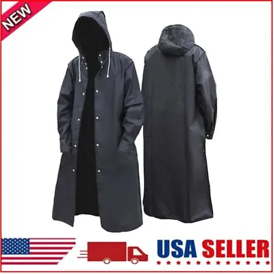 Impermeables Para Lluvia Hombre Mujer Ponchos Con Capucha Negro Impermeable • $25.99