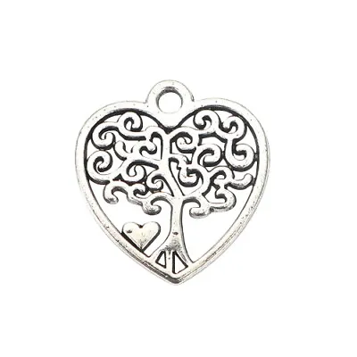 ❤ 25 X Silver Tone HEART TREE Of Life Charms Pendant 18mm Jewellery Making UK ❤ • £2.25